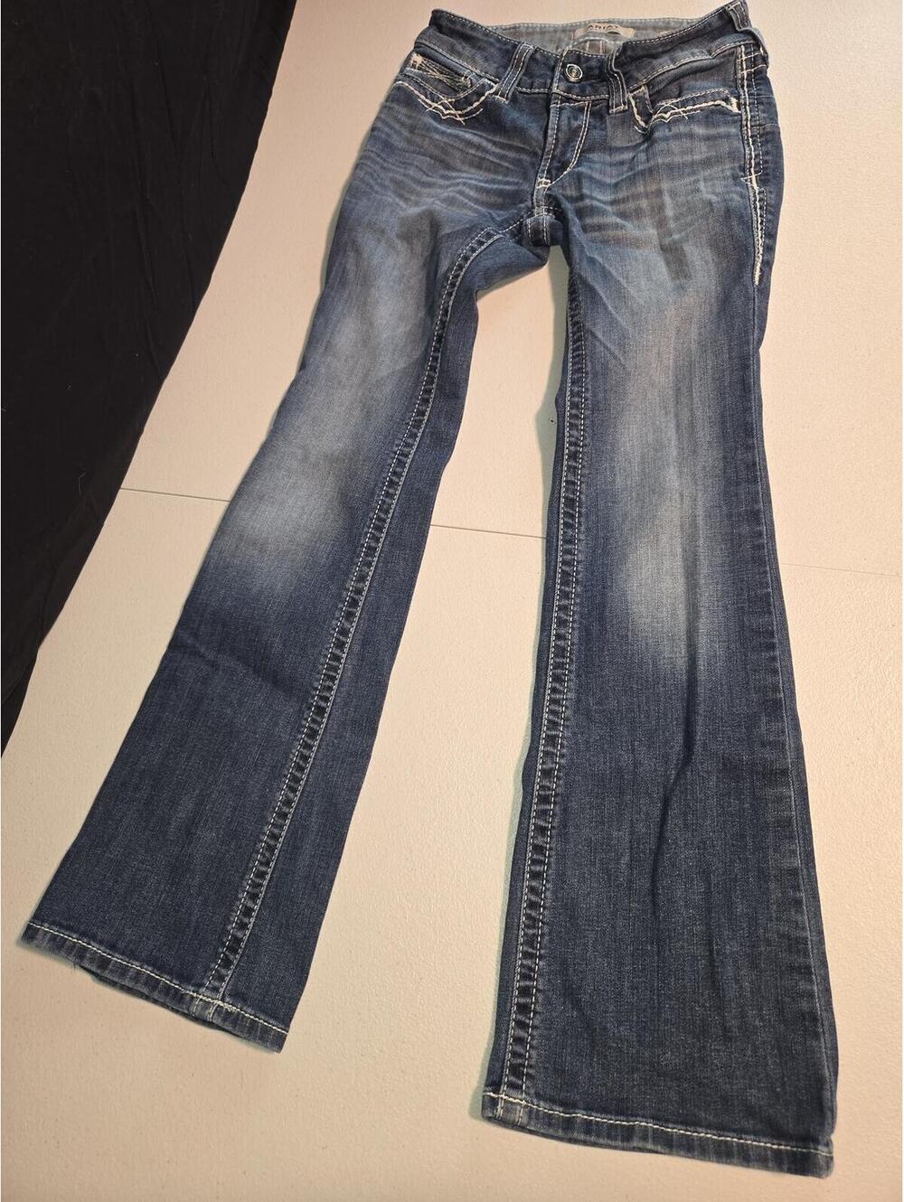 Ariat Women's Flared Blue Denim Jeans with White Stitching Detail